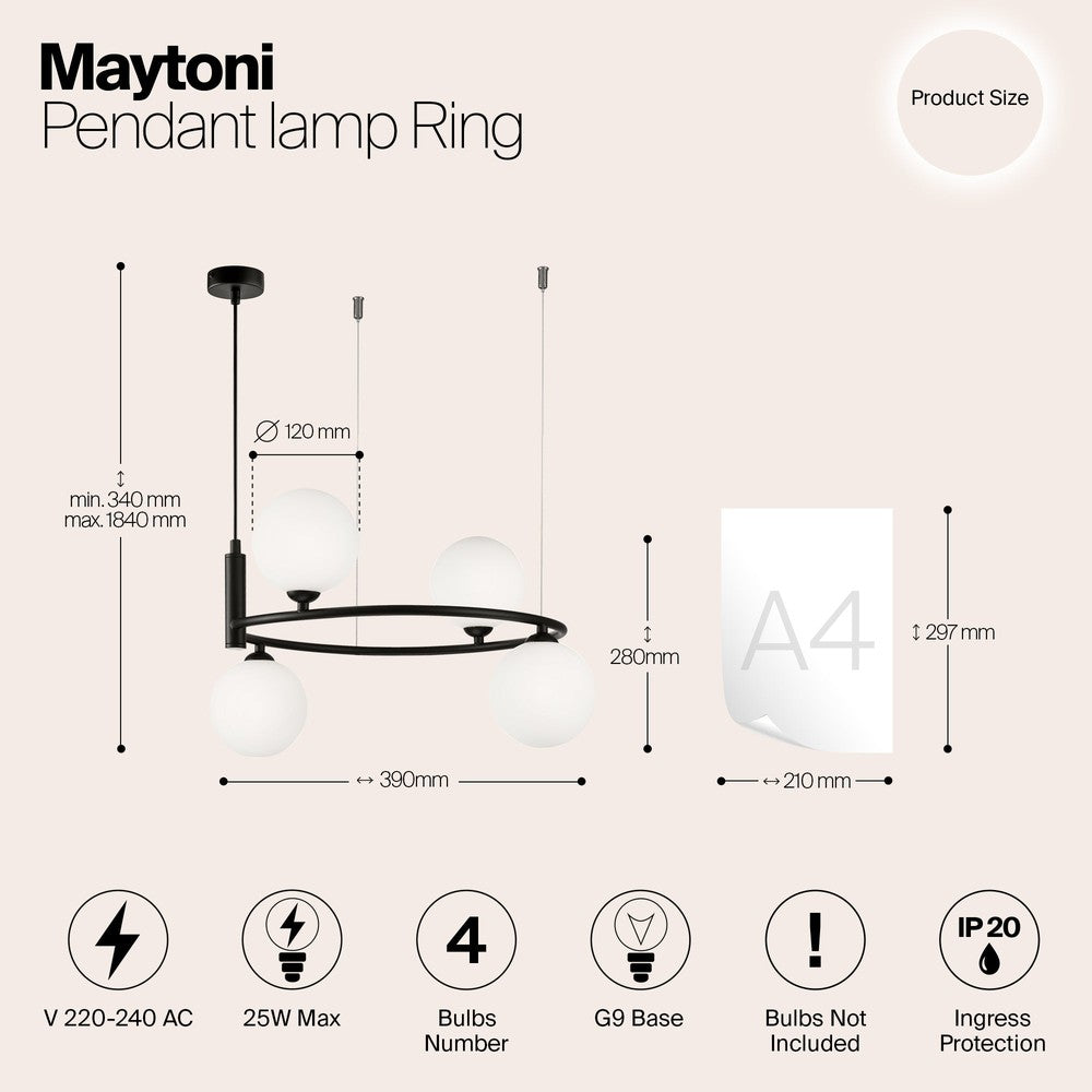 Ring Pendant Lamp Chandelier In Black-Maytoni-South Charlotte Fine Lighting