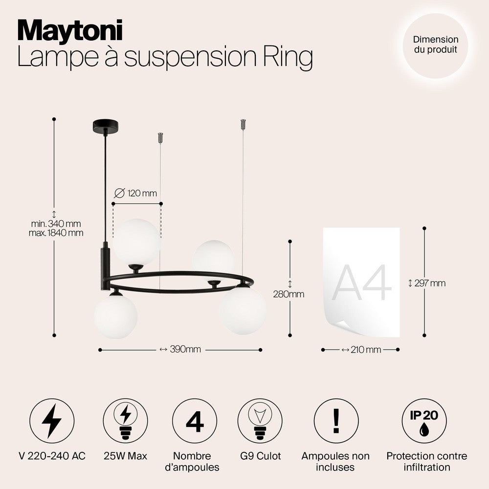 Ring Pendant Lamp Chandelier In Black-Maytoni-South Charlotte Fine Lighting