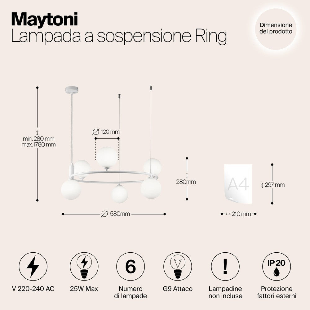 Ring Pendant Lamp Chandelier In White - Large-Maytoni-South Charlotte Fine Lighting