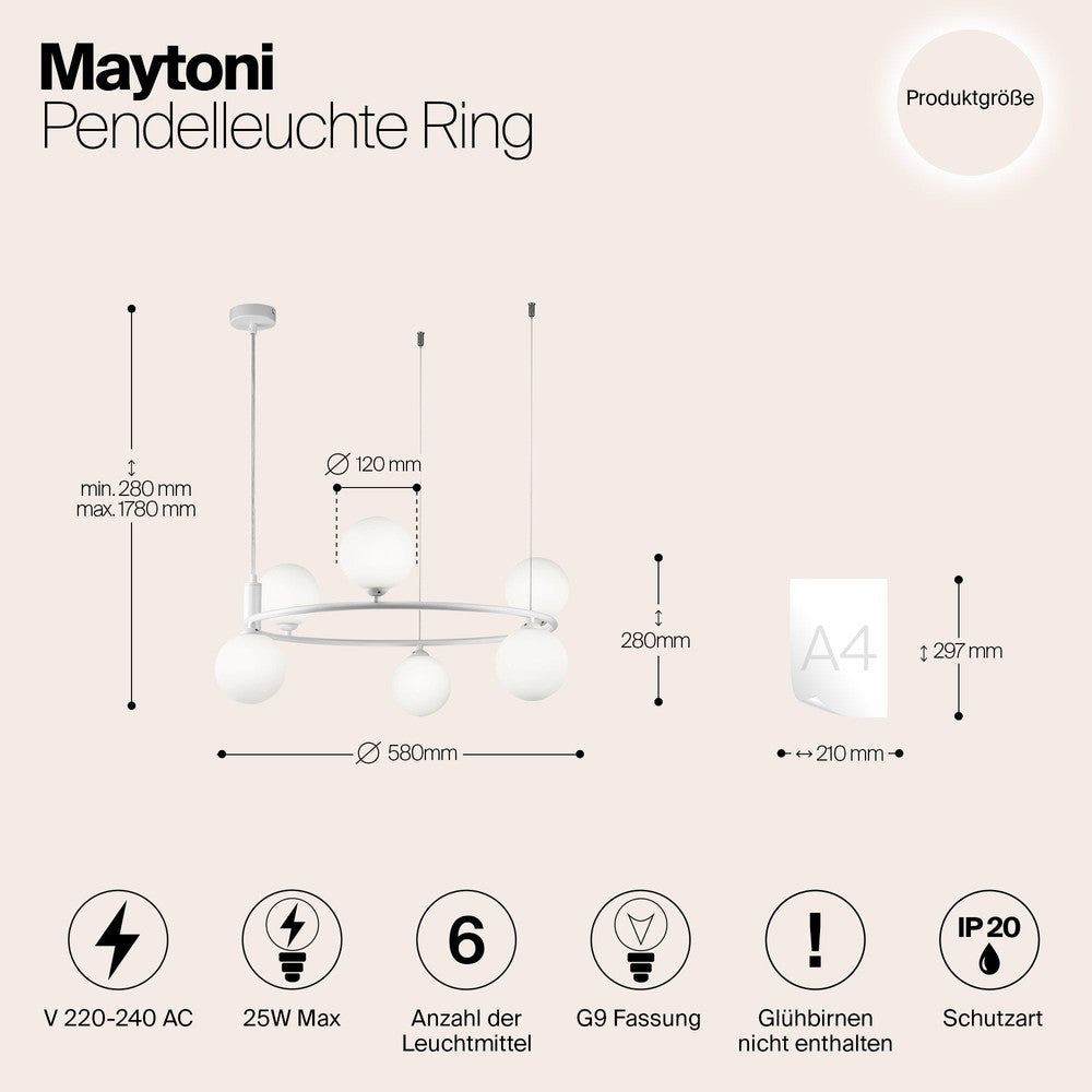 Ring Pendant Lamp Chandelier In White - Large-Maytoni-South Charlotte Fine Lighting