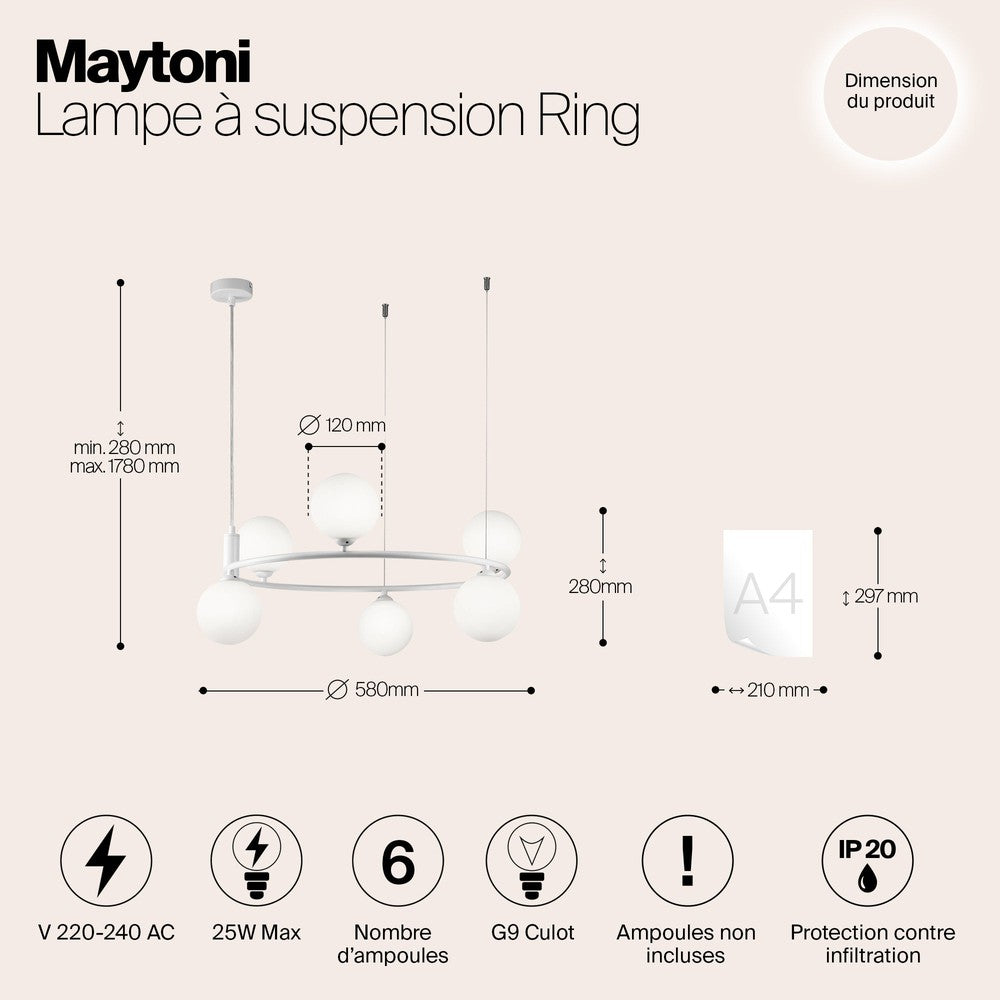 Ring Pendant Lamp Chandelier In White - Large-Maytoni-South Charlotte Fine Lighting