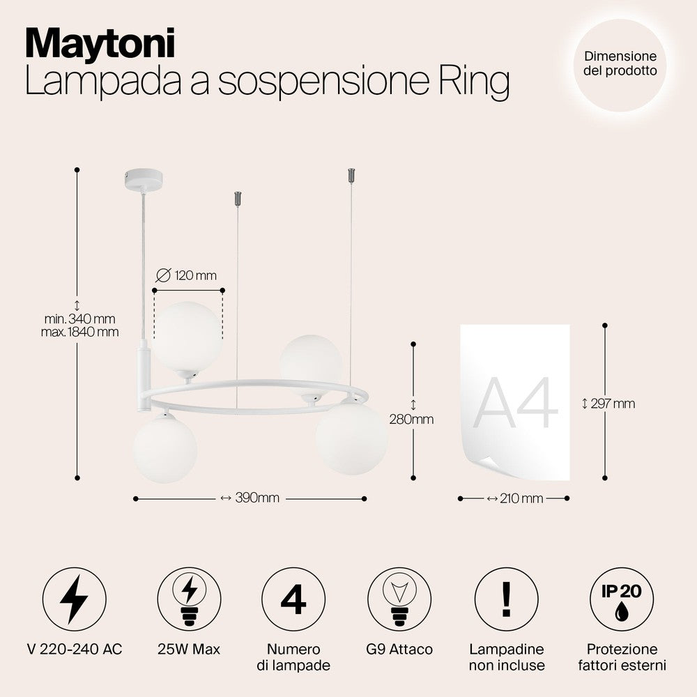 Ring Pendant Lamp Chandelier In White-Maytoni-South Charlotte Fine Lighting