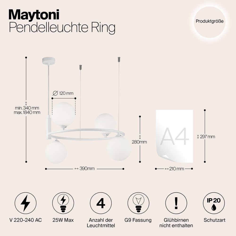 Ring Pendant Lamp Chandelier In White-Maytoni-South Charlotte Fine Lighting