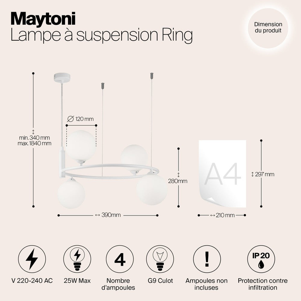 Ring Pendant Lamp Chandelier In White-Maytoni-South Charlotte Fine Lighting