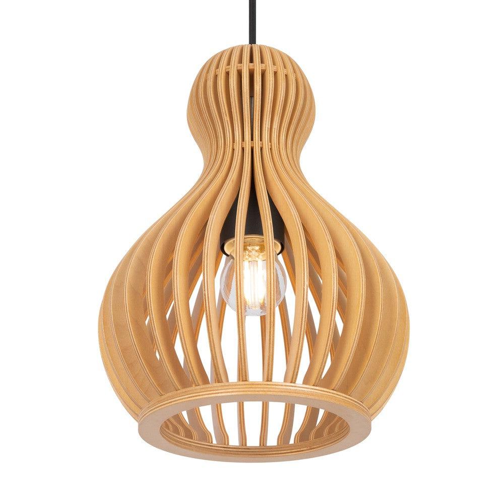 Roots Hourglass Pendant Light With Beige Wooden Lampshade-Maytoni-South Charlotte Fine Lighting