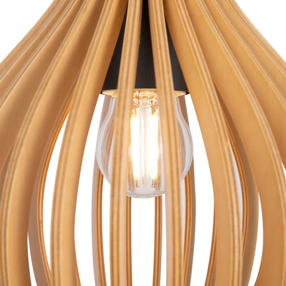 Roots Hourglass Pendant Light With Beige Wooden Lampshade-Maytoni-South Charlotte Fine Lighting