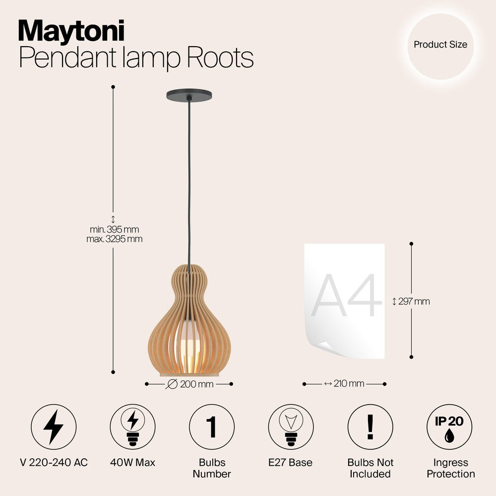 Roots Hourglass Pendant Light With Beige Wooden Lampshade-Maytoni-South Charlotte Fine Lighting
