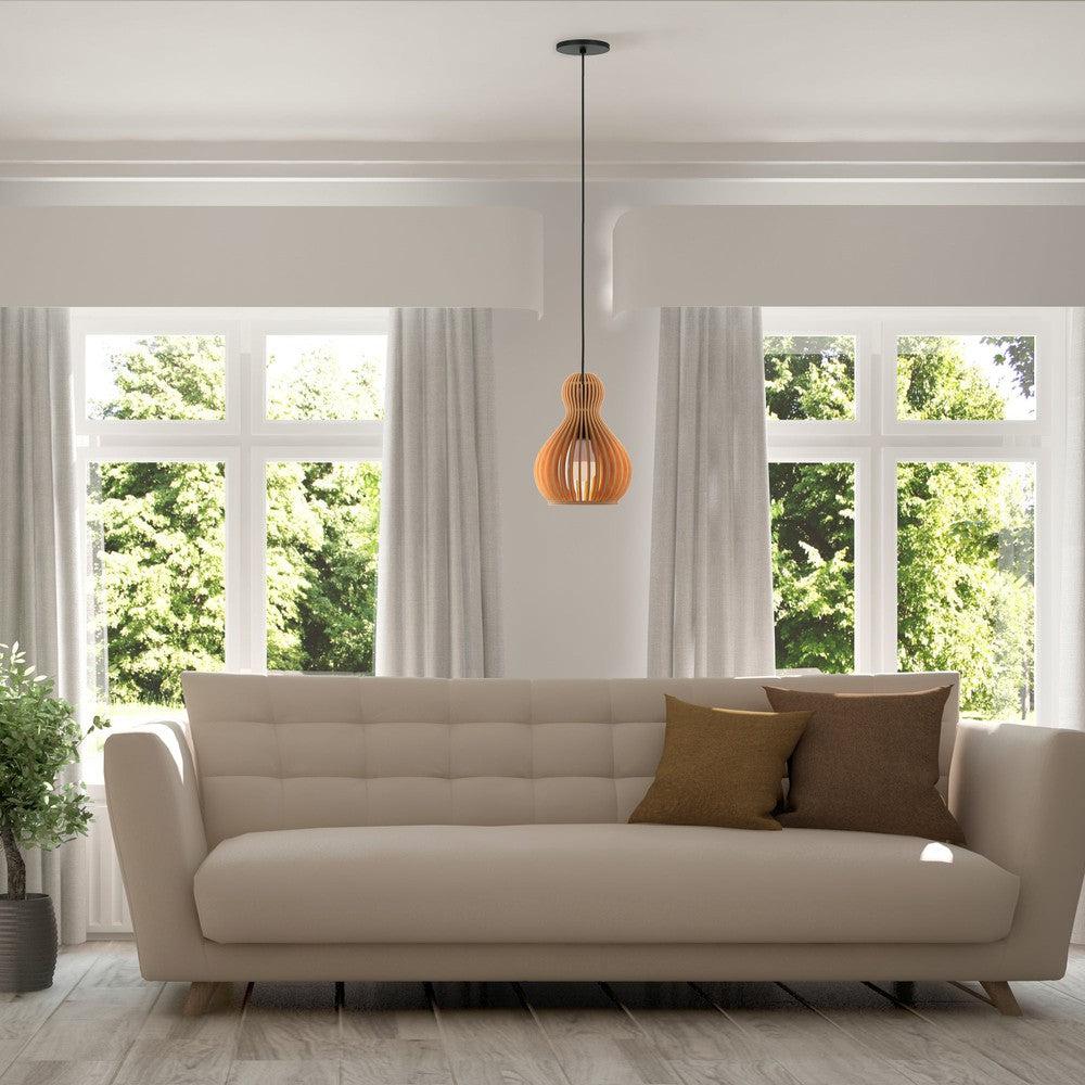 Roots Hourglass Pendant Light With Beige Wooden Lampshade-Maytoni-South Charlotte Fine Lighting