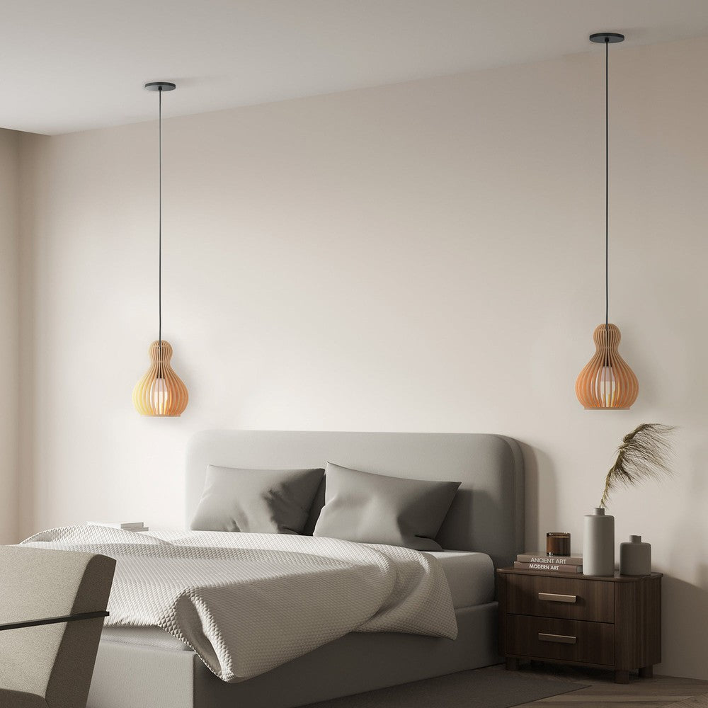 Roots Hourglass Pendant Light With Beige Wooden Lampshade-Maytoni-South Charlotte Fine Lighting