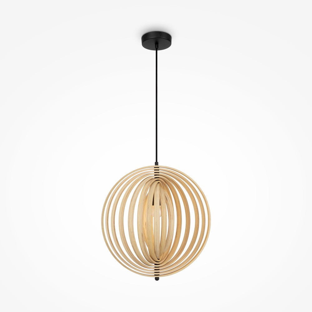 Roots Orbital Pendant Light With Beige Wooden Lampshade-Maytoni-South Charlotte Fine Lighting