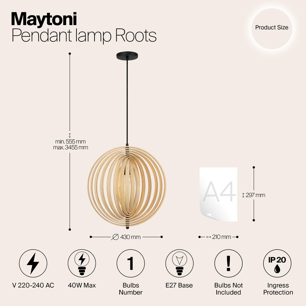 Roots Orbital Pendant Light With Beige Wooden Lampshade-Maytoni-South Charlotte Fine Lighting