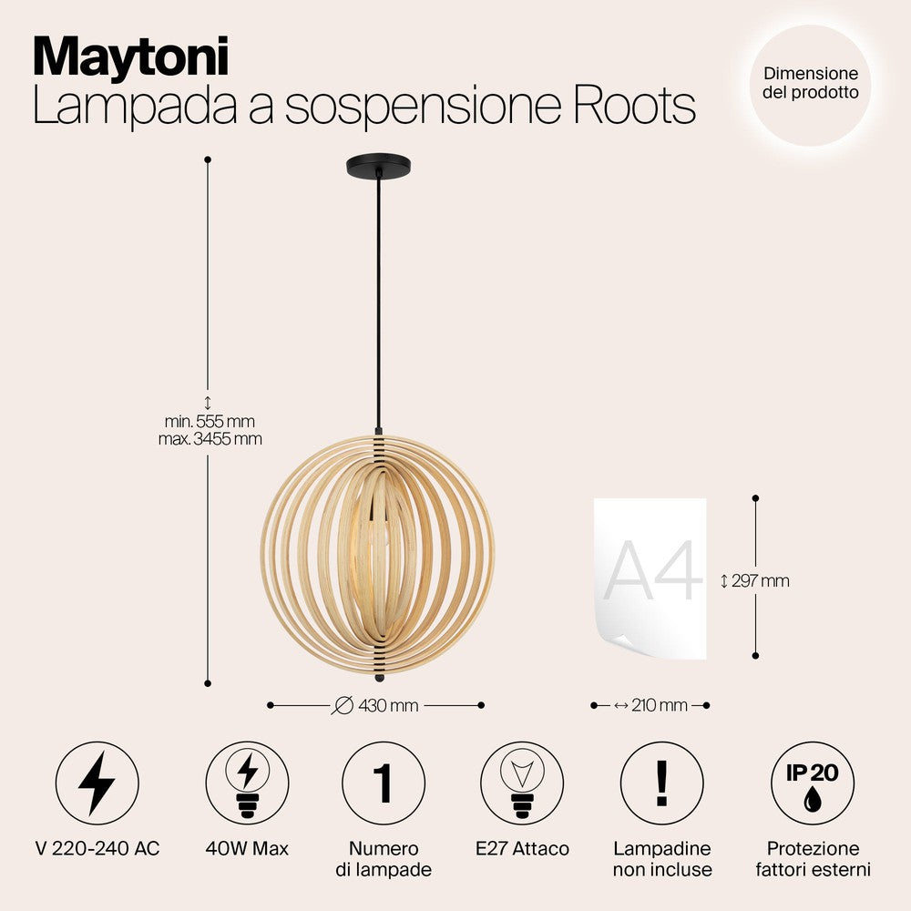 Roots Orbital Pendant Light With Beige Wooden Lampshade-Maytoni-South Charlotte Fine Lighting