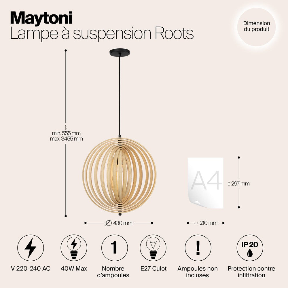 Roots Orbital Pendant Light With Beige Wooden Lampshade-Maytoni-South Charlotte Fine Lighting
