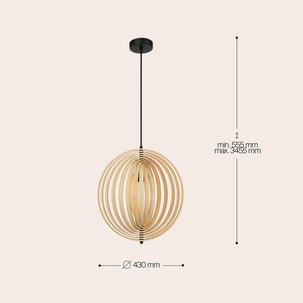 Roots Orbital Pendant Light With Beige Wooden Lampshade-Maytoni-South Charlotte Fine Lighting