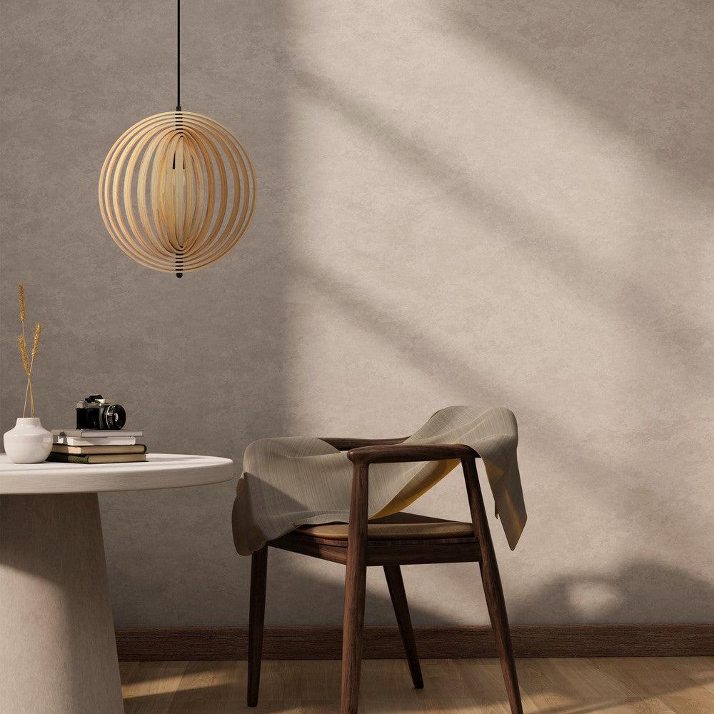 Roots Orbital Pendant Light With Beige Wooden Lampshade-Maytoni-South Charlotte Fine Lighting