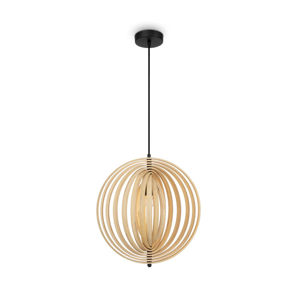 Roots Orbital Pendant Light With Beige Wooden Lampshade-Maytoni-South Charlotte Fine Lighting