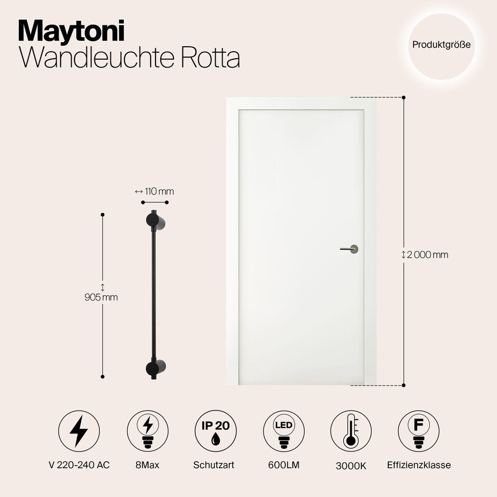 Rotta Wall Lamp In Black - Large-Maytoni-South Charlotte Fine Lighting