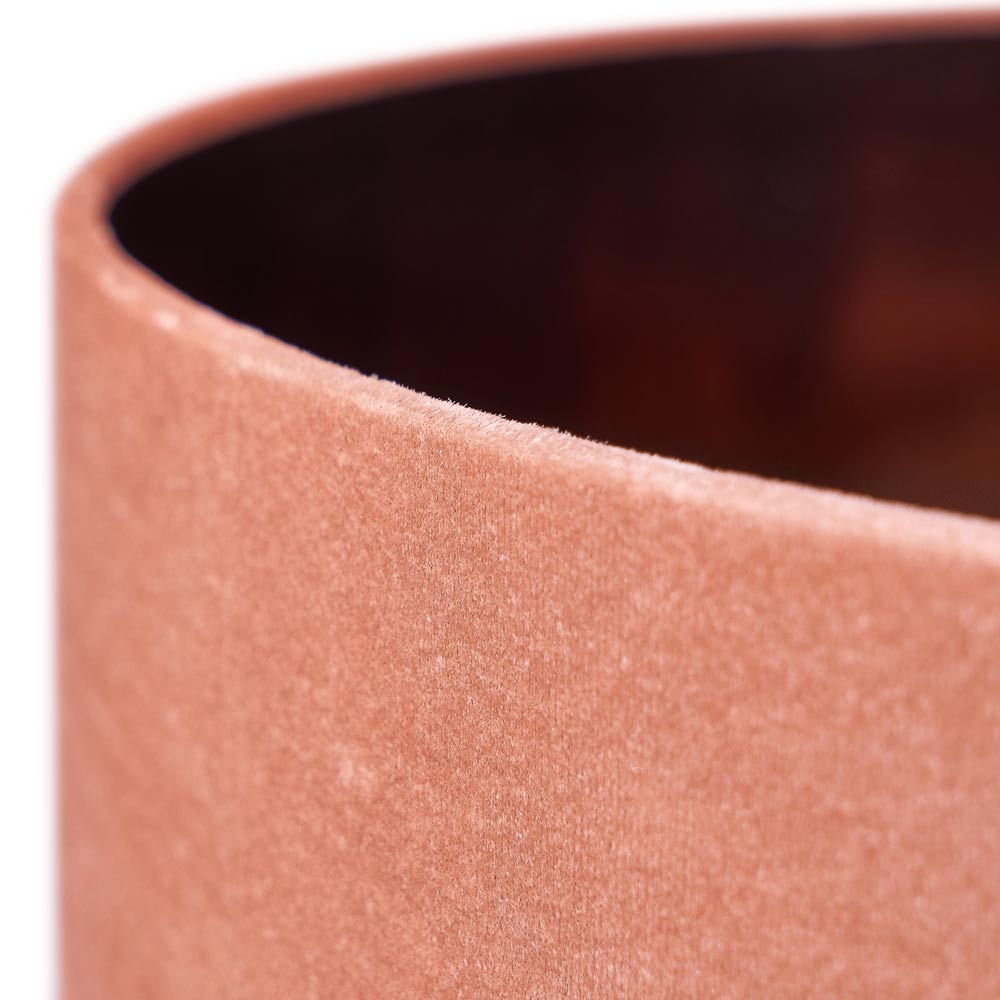 Velvet detail on Bow Cylinder Apricot lamp shade sold by South Charlotte Fine Lighting in a range of sizes