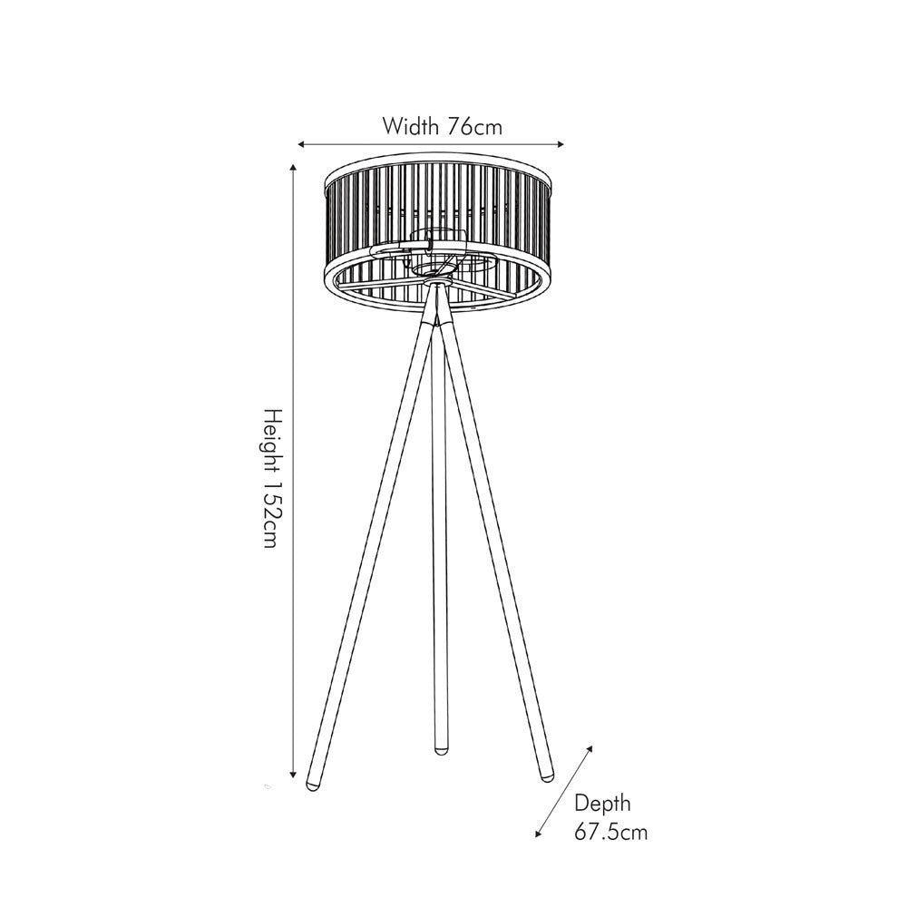 Sizes for the Rabanne floor lamp tripod made from wood