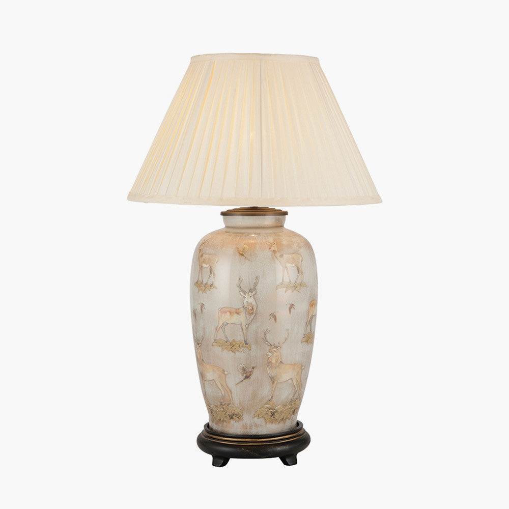 Stag table lamp lit up with optional empire lampshade