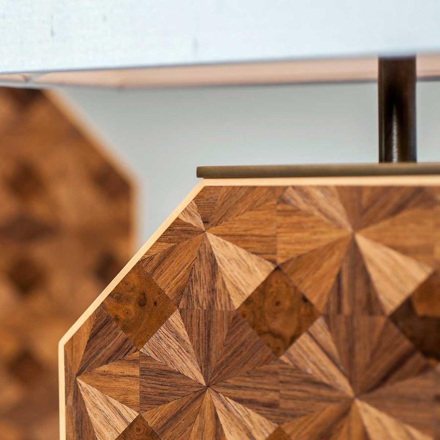 Beautiful octagonal marquetry pattern on Storm Octane Classic luxury table lamp sold by South Charlotte Fine Lighting