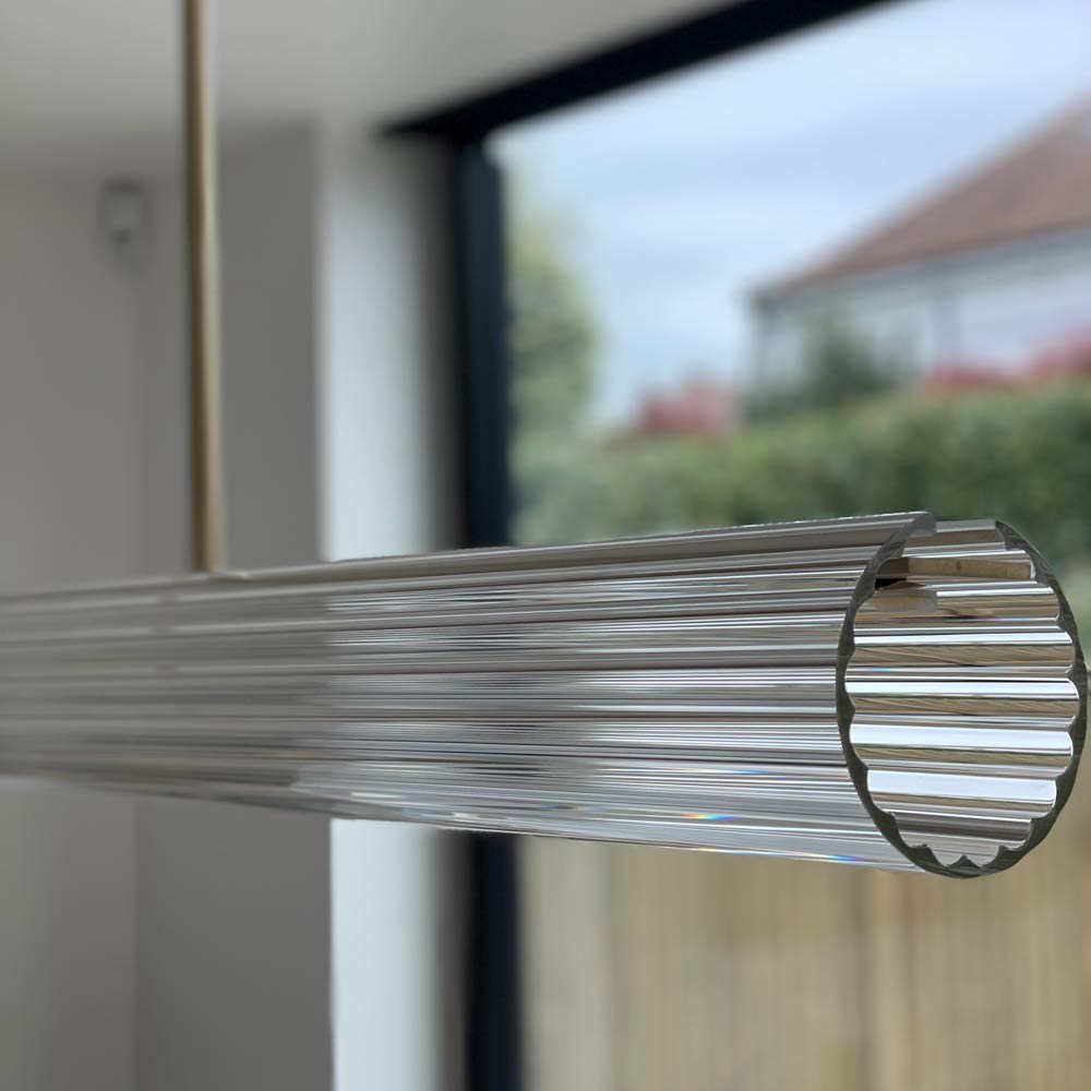Close-up on ribbed gass style on Temple Rod Pendant light