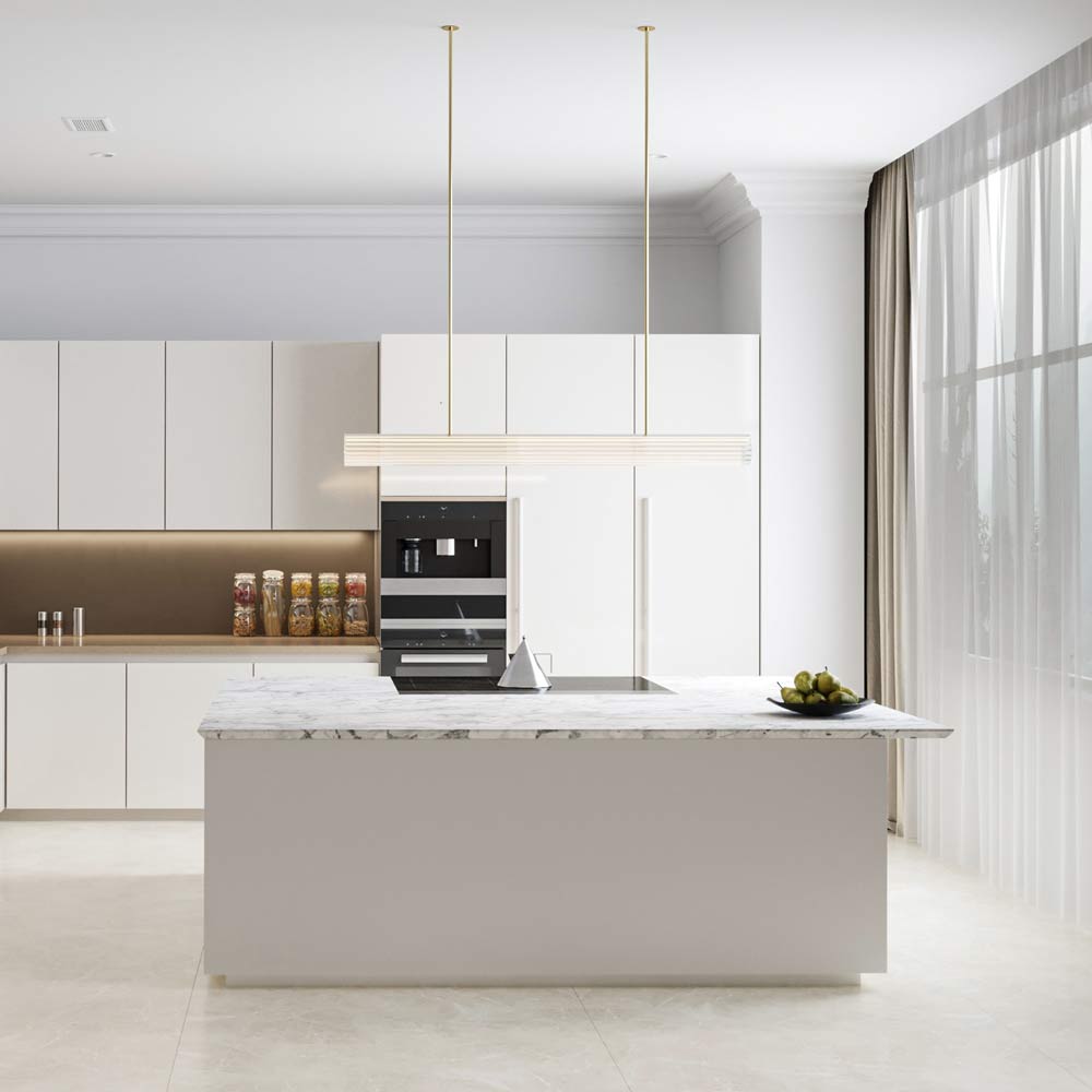 Temple Rod Pendant light over a kitchen island