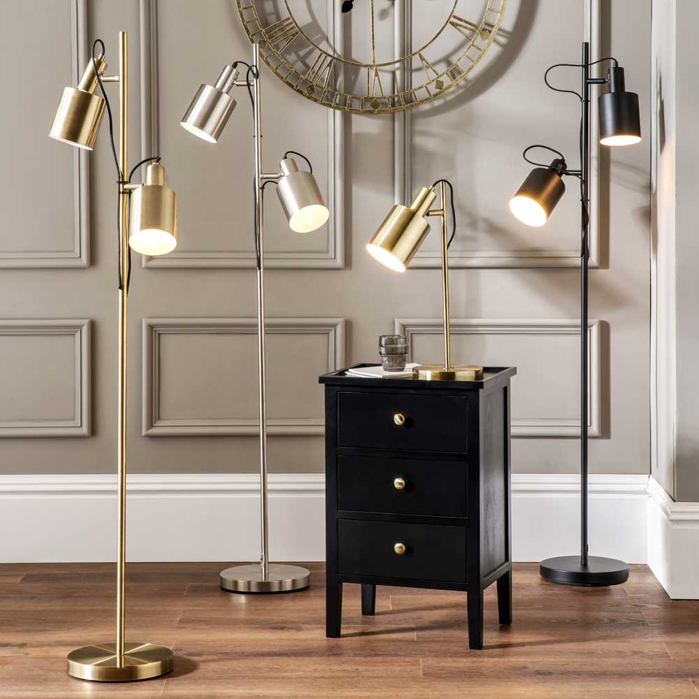 The full Aaron range of floor lights and desk lights