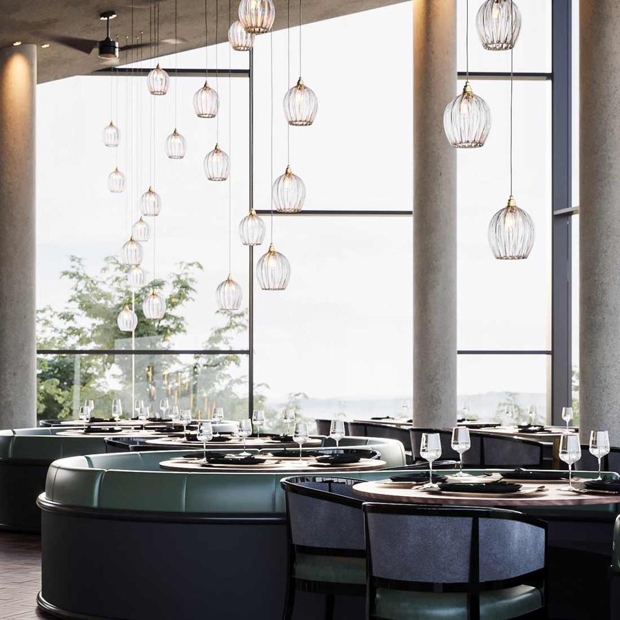 Wimbledon style glass pendant light custers pictured in restaurant