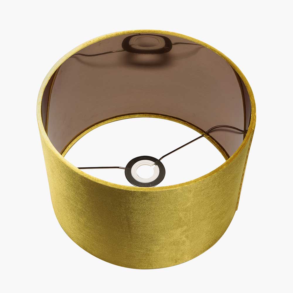 Yellow mustard lamp shade with metallic liner to reflect as much light as possible