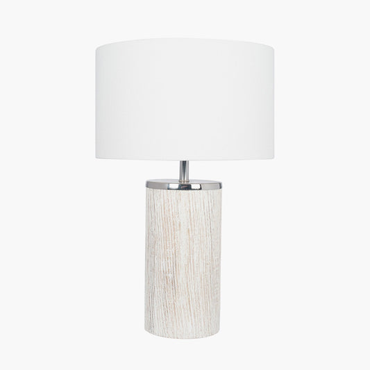 HALEY WHITE WASH WOOD COLUMN TABLE LAMP AND LAMPSHADE
