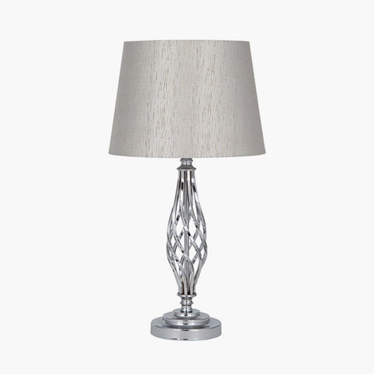 JENNA SILVER METAL TWIST DETAIL TABLE LAMP AND LAMPSHADE