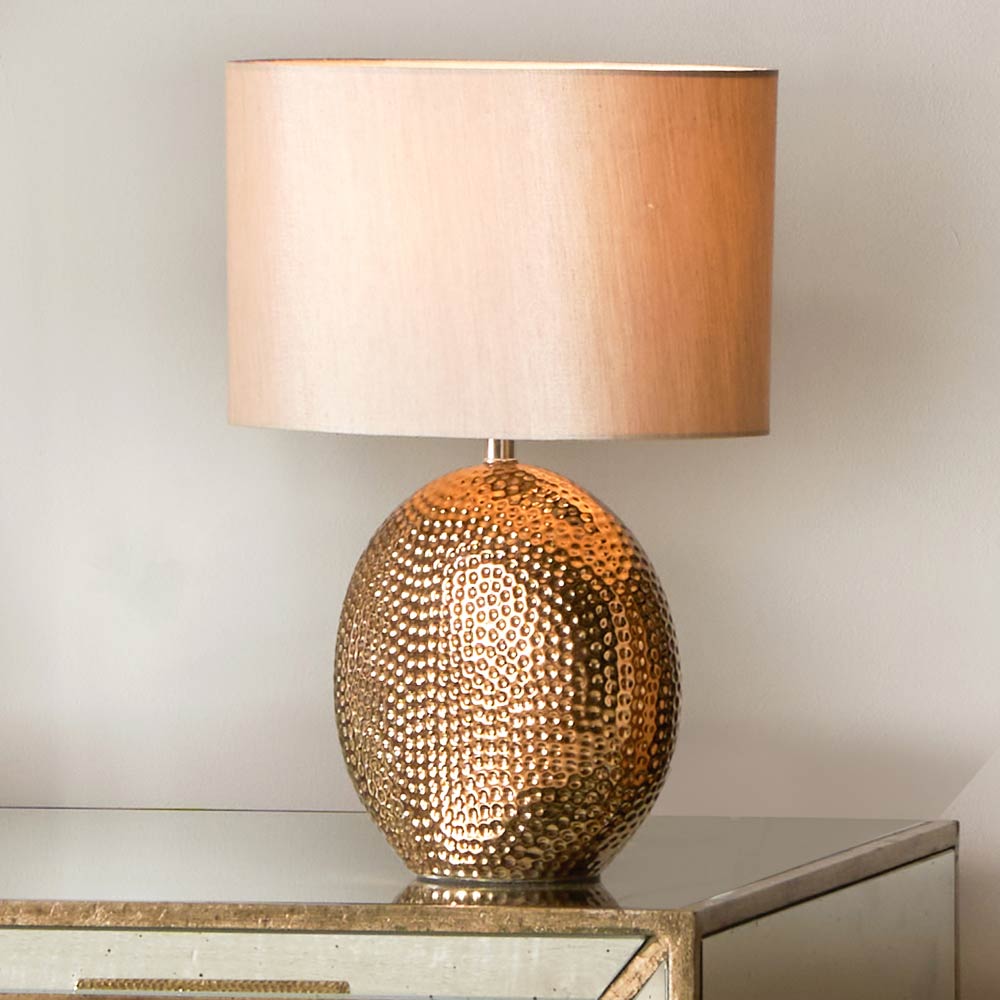 MABEL BRONZE DOT TEXTURED CERAMIC TABLE LAMP AND LAMPSHADE