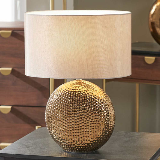 MABEL BRONZE DOT TEXTURED CERAMIC TABLE LAMP AND LAMPSHADE
