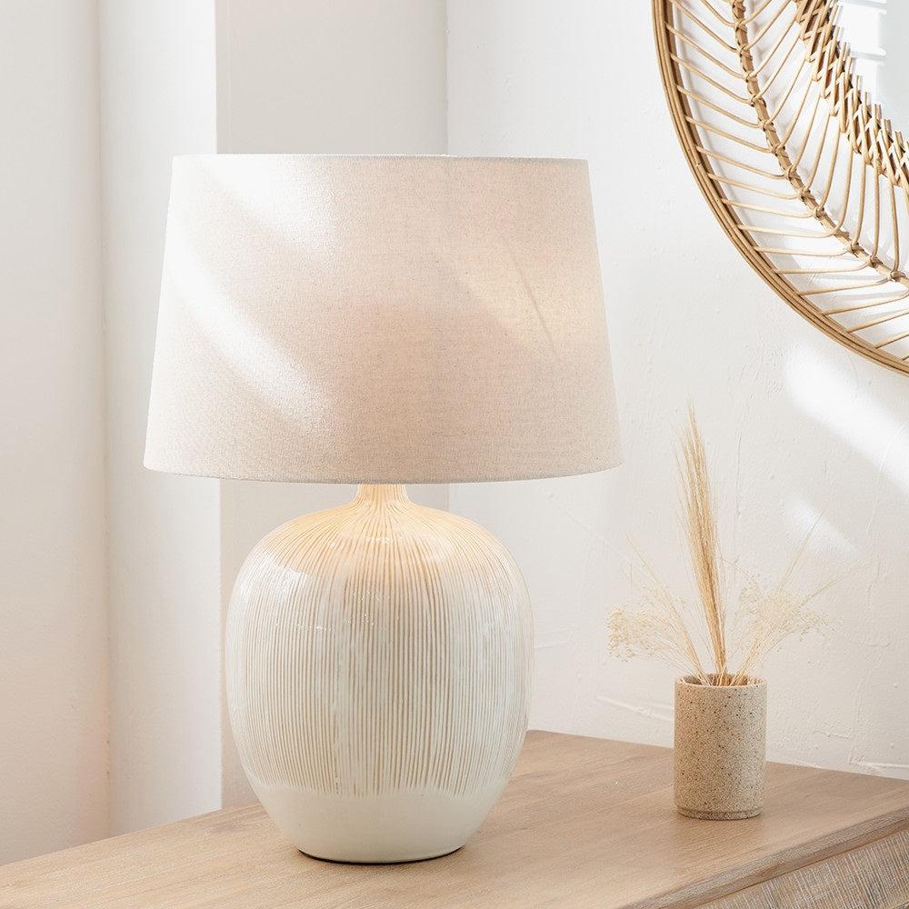 GRETA NATURAL AND CREAM TEXTURED CERAMIC TABLE LAMP WITH LAMPSHADE-Pacific Lifestyle-South Charlotte Fine Lighting