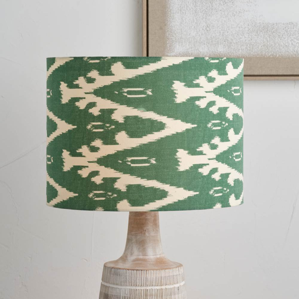 Lars 30cm Racing Green Ikat Patterned Cylinder Lampshade