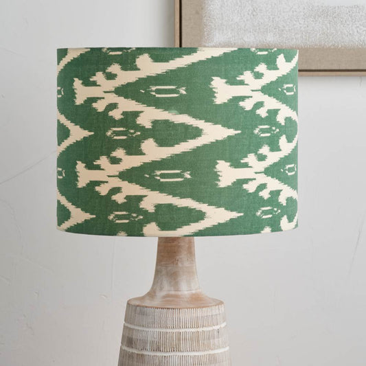 Lars 35cm Racing Green Ikat Patterned Cylinder Lampshade