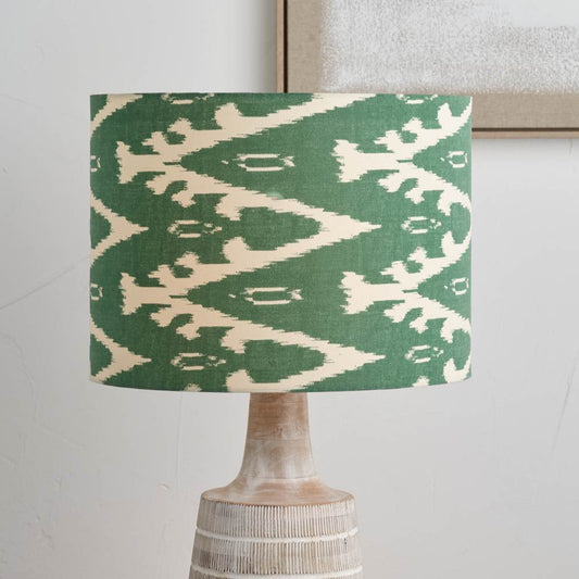 Lars 40cm Racing Green Ikat Patterned Cylinder Lampshade