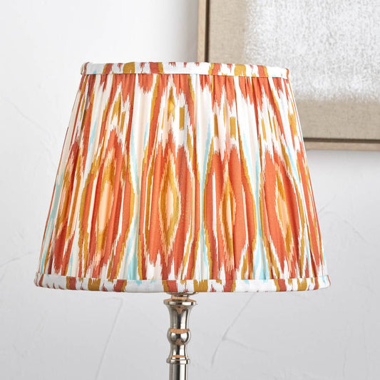 Izara 30cm Cinnamon Ikat Patterned Mushroom Pleat Tapered Lampshade