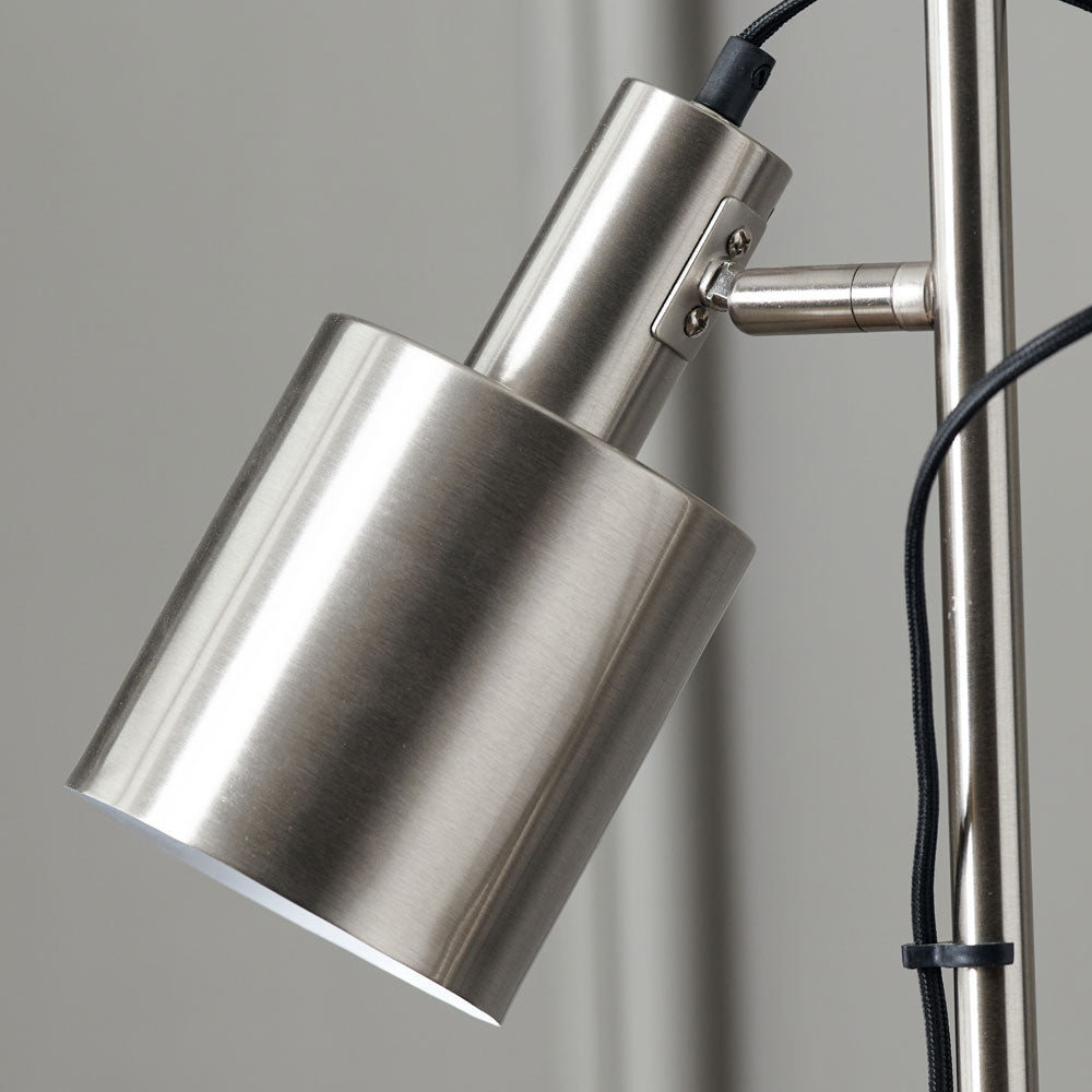 The Aaron features a contemporary brushed chrome metal finish