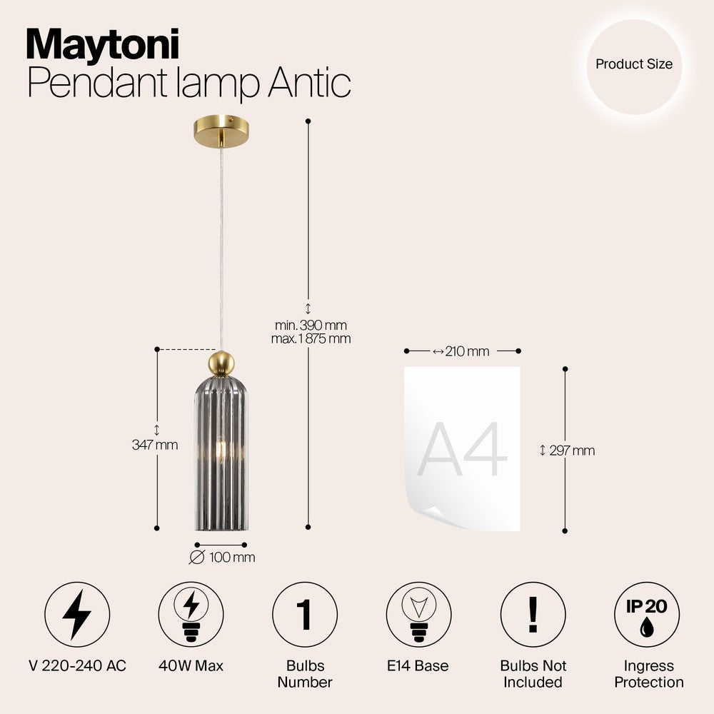 Antic Pendant Lamp With Gold Styling - Ribbed Dark-Maytoni-South Charlotte Fine Lighting