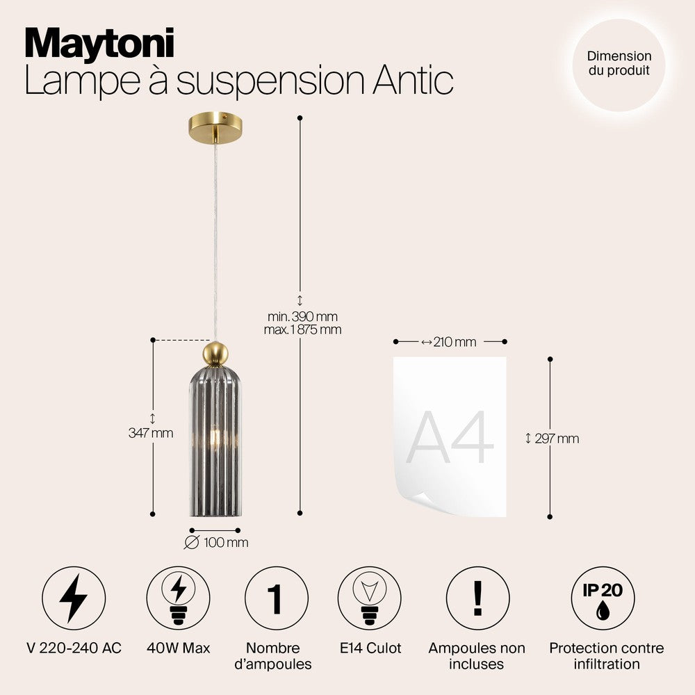 Antic Pendant Lamp With Gold Styling - Ribbed Dark-Maytoni-South Charlotte Fine Lighting