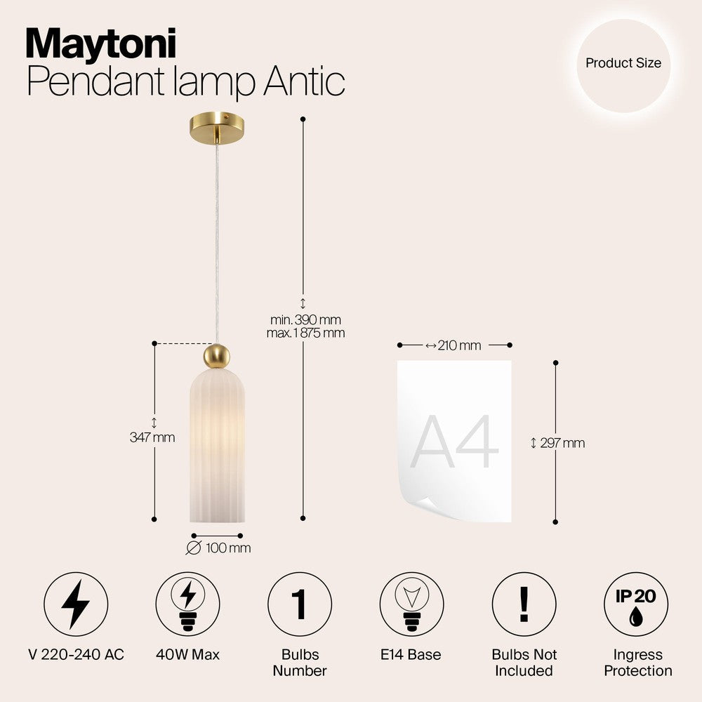 Antic Pendant Lamp With Gold Styling - Ribbed Frosted-Maytoni-South Charlotte Fine Lighting