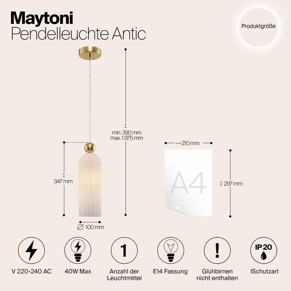 Antic Pendant Lamp With Gold Styling - Ribbed Frosted-Maytoni-South Charlotte Fine Lighting