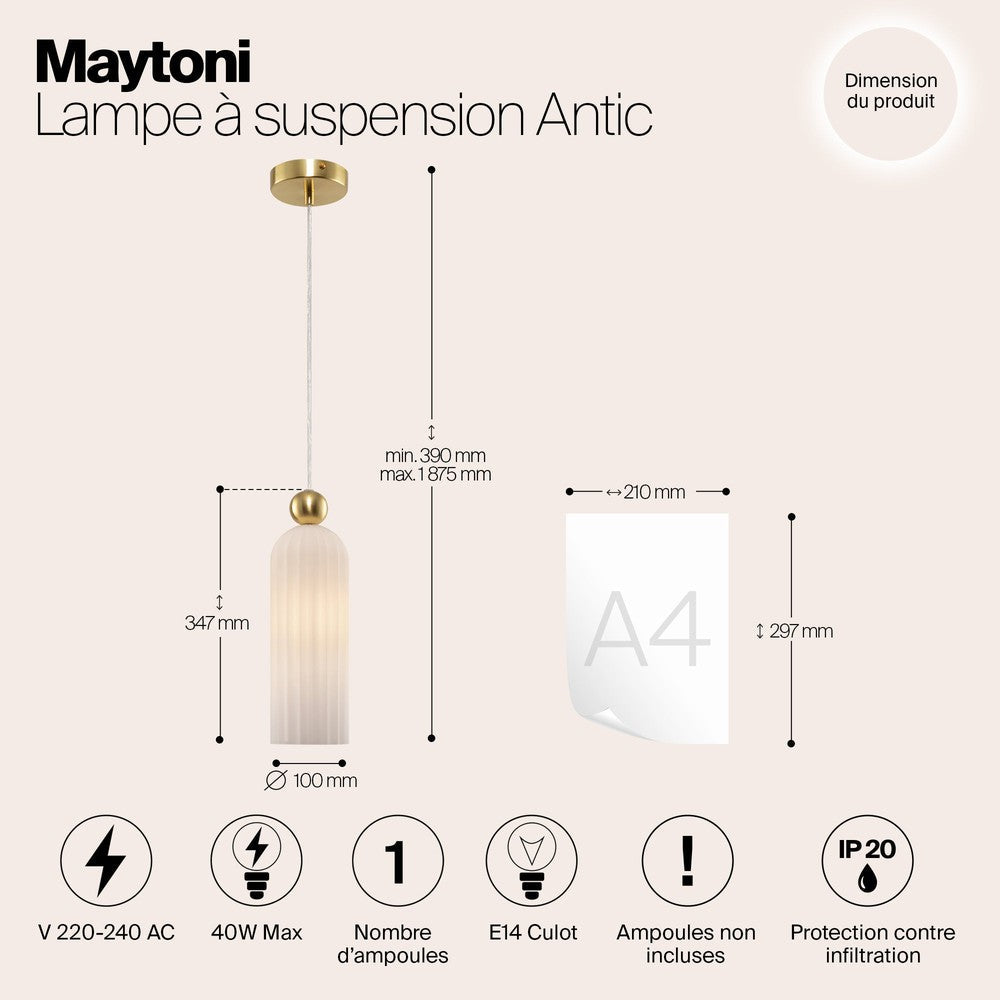 Antic Pendant Lamp With Gold Styling - Ribbed Frosted-Maytoni-South Charlotte Fine Lighting