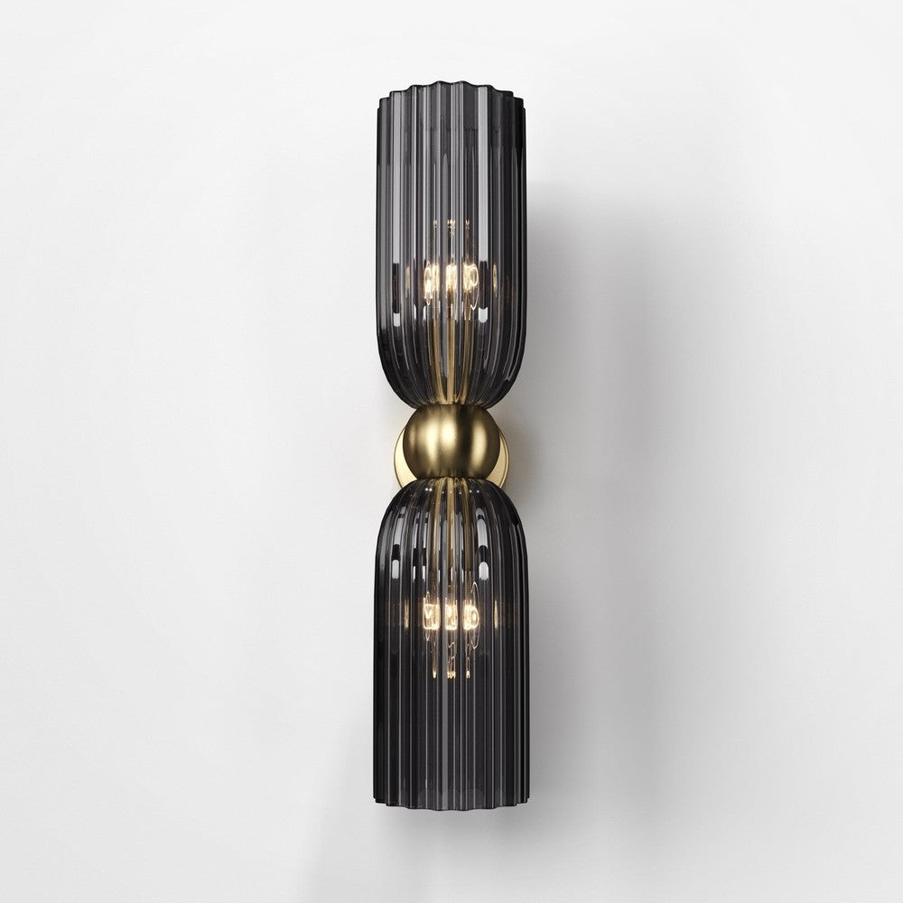 Antic Twin Wall Lamp With Gold Styling - Dark Ribbed Glass-Maytoni-South Charlotte Fine Lighting