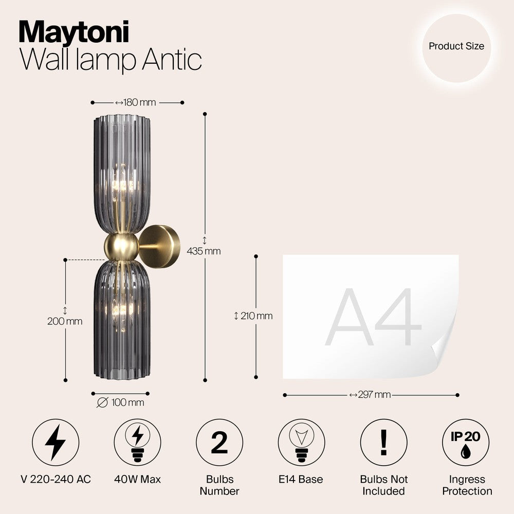 Antic Twin Wall Lamp With Gold Styling - Dark Ribbed Glass-Maytoni-South Charlotte Fine Lighting