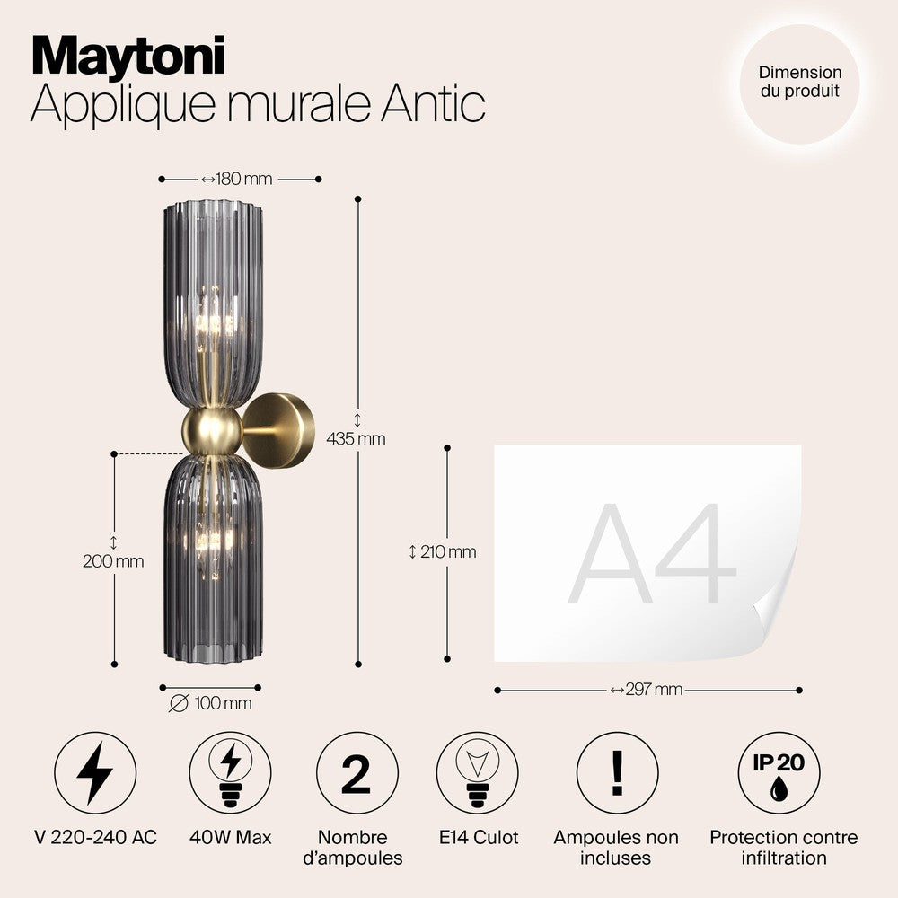 Antic Twin Wall Lamp With Gold Styling - Dark Ribbed Glass-Maytoni-South Charlotte Fine Lighting