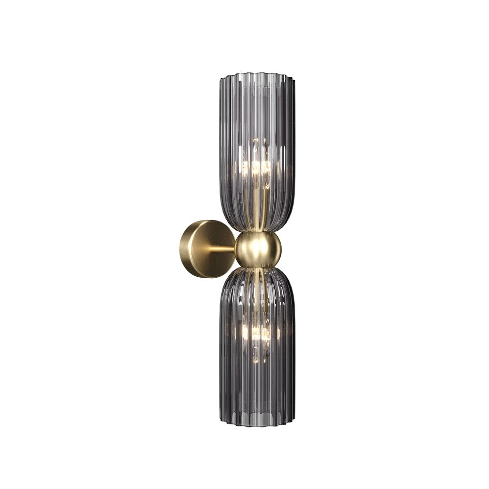 Antic Twin Wall Lamp With Gold Styling - Dark Ribbed Glass-Maytoni-South Charlotte Fine Lighting