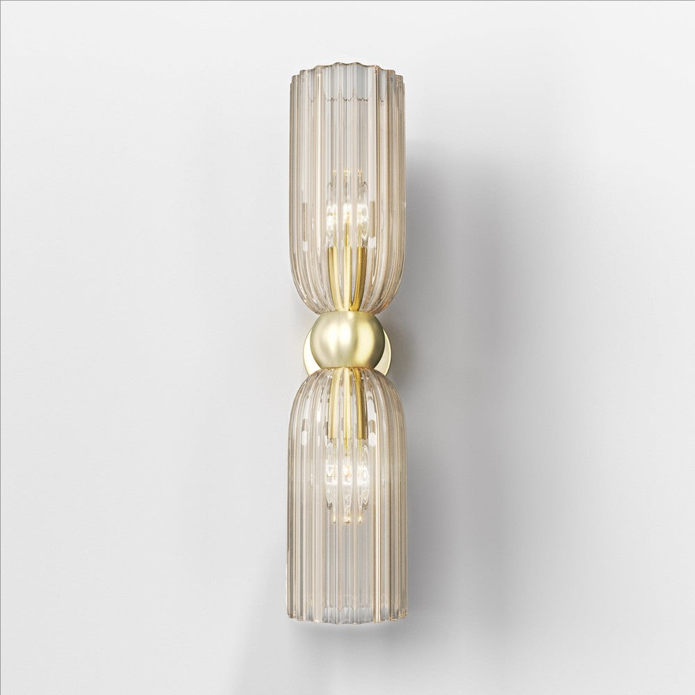 Antic Twin Wall Lamp With Gold Styling - Ribbed Frosted Glass-Maytoni-South Charlotte Fine Lighting